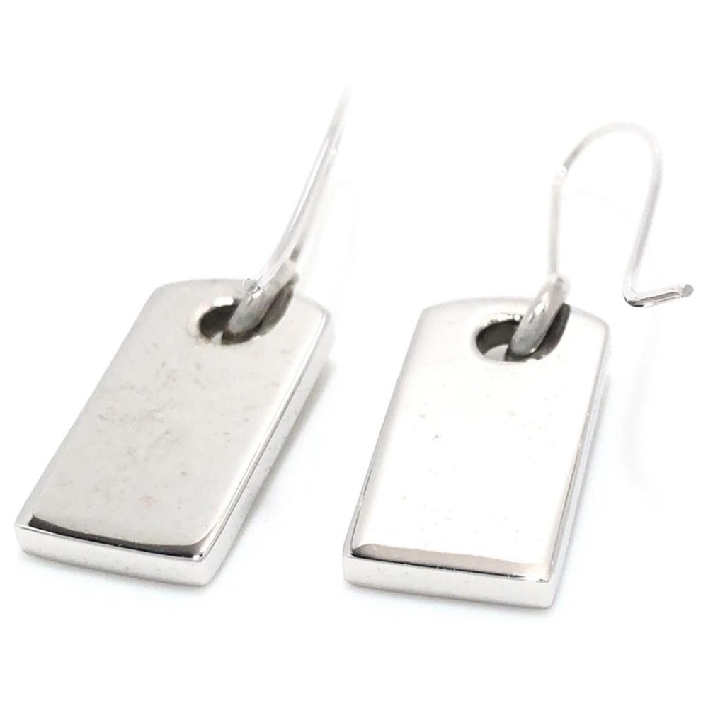 VTG AUTH Christian Dior Silver Rhinestone Logo Dog Tag Hook Charm Earrings - Picture 5 of 7